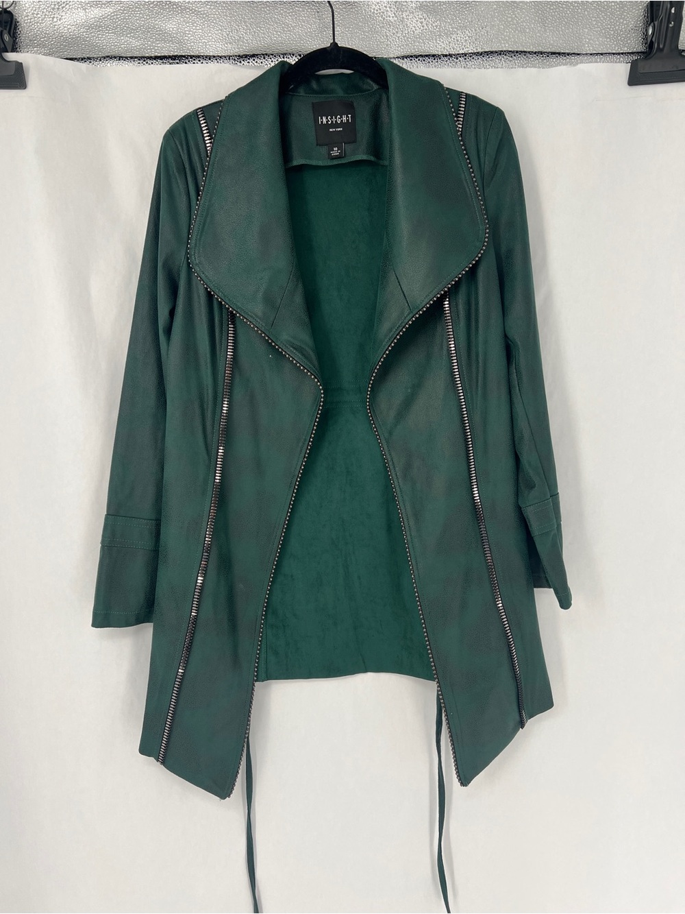 INSIGHT Forest Green Faux Leather Moto blazer
